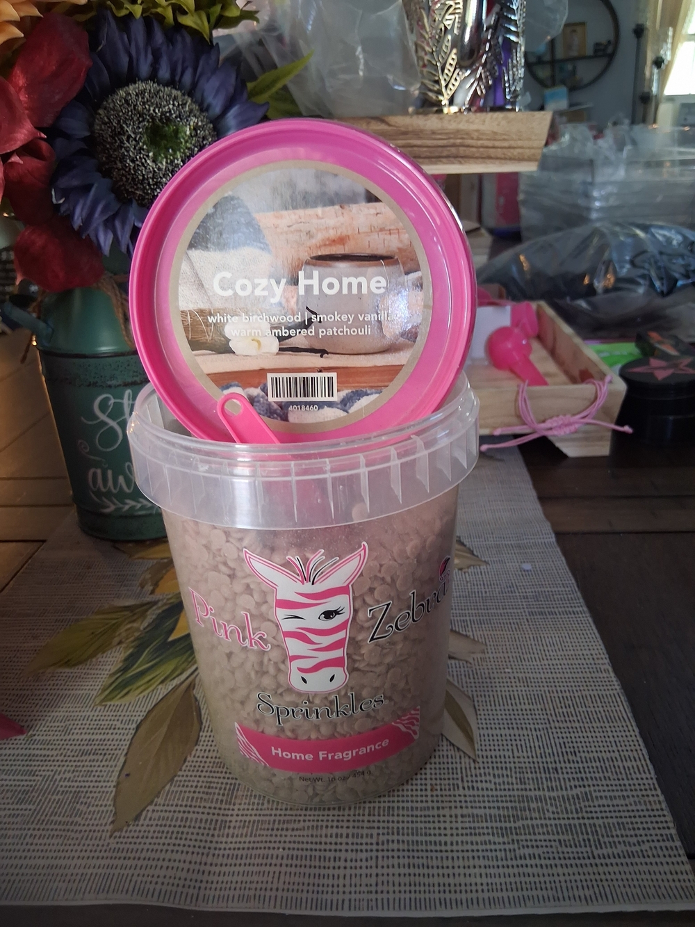 Pink Zebra Cozy Home Sprinkles Fragrance Tub - Pink Lid, Clear Tub